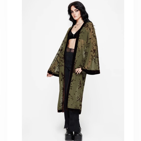 Disturbia Other - NWT Disturbia Jael Flocked Longline Mesh Kimono size L